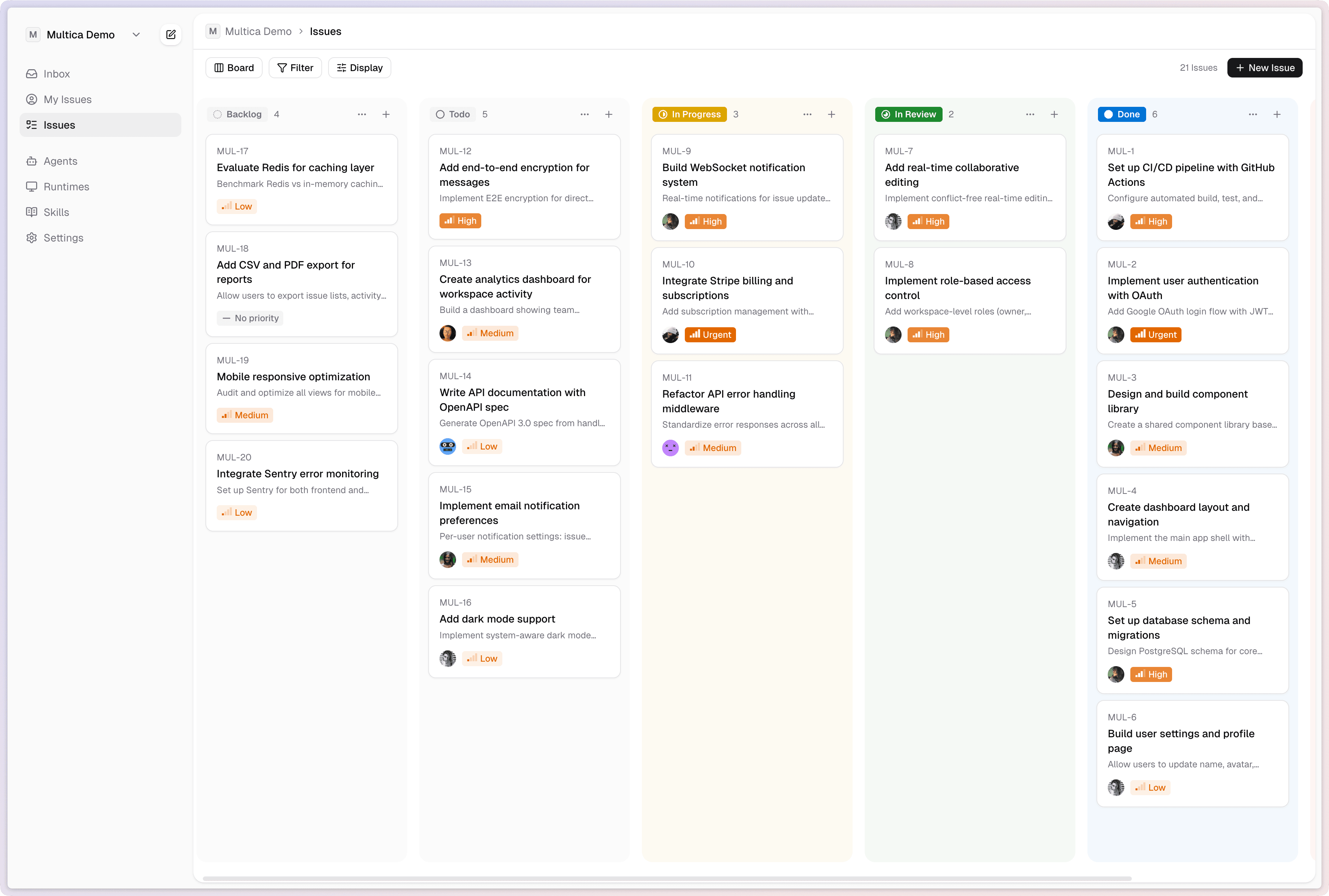 RSQ Symphony board view — missions managed by humans and agents